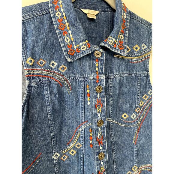 Vintage Y2K Christopher & Banks Festival/Boho Embroidered Denim Vest Women's M - Picture 2 of 8